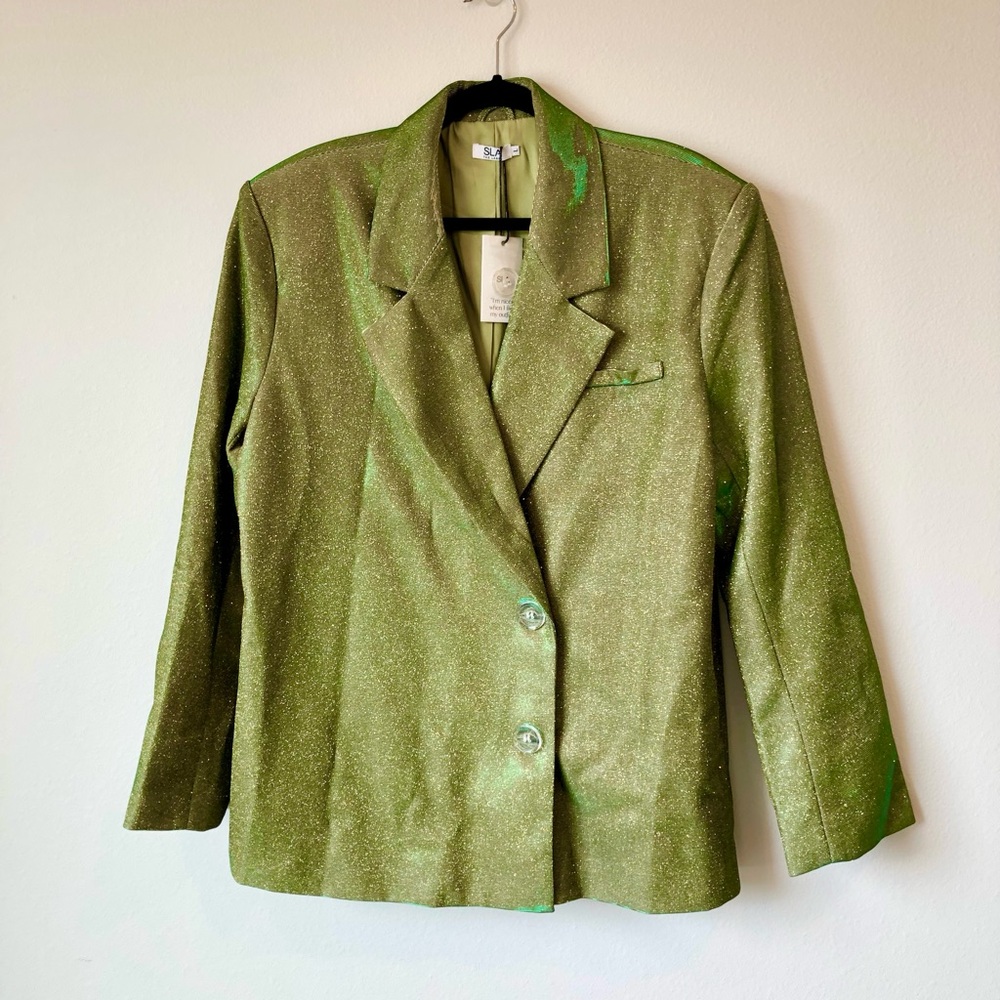 NWT SLA the Label Glitter Green Paloma Blazer Size L - Picture 3 of 8